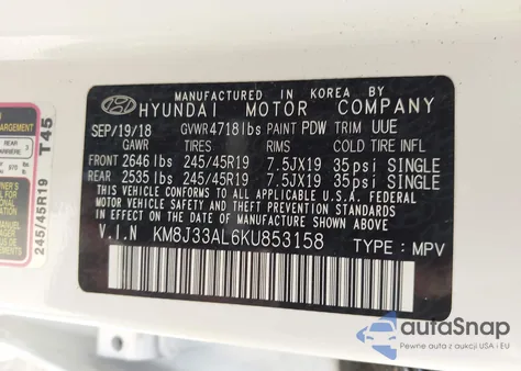 2019 Hyundai Tucson Sport from USA, damaged, VIN KM8J33AL6KU853158